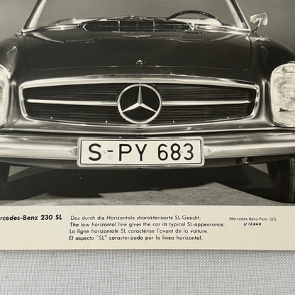 Vintage Mercedes Benz 230 SL Roadster Convertible Factory Press Photo Photograph