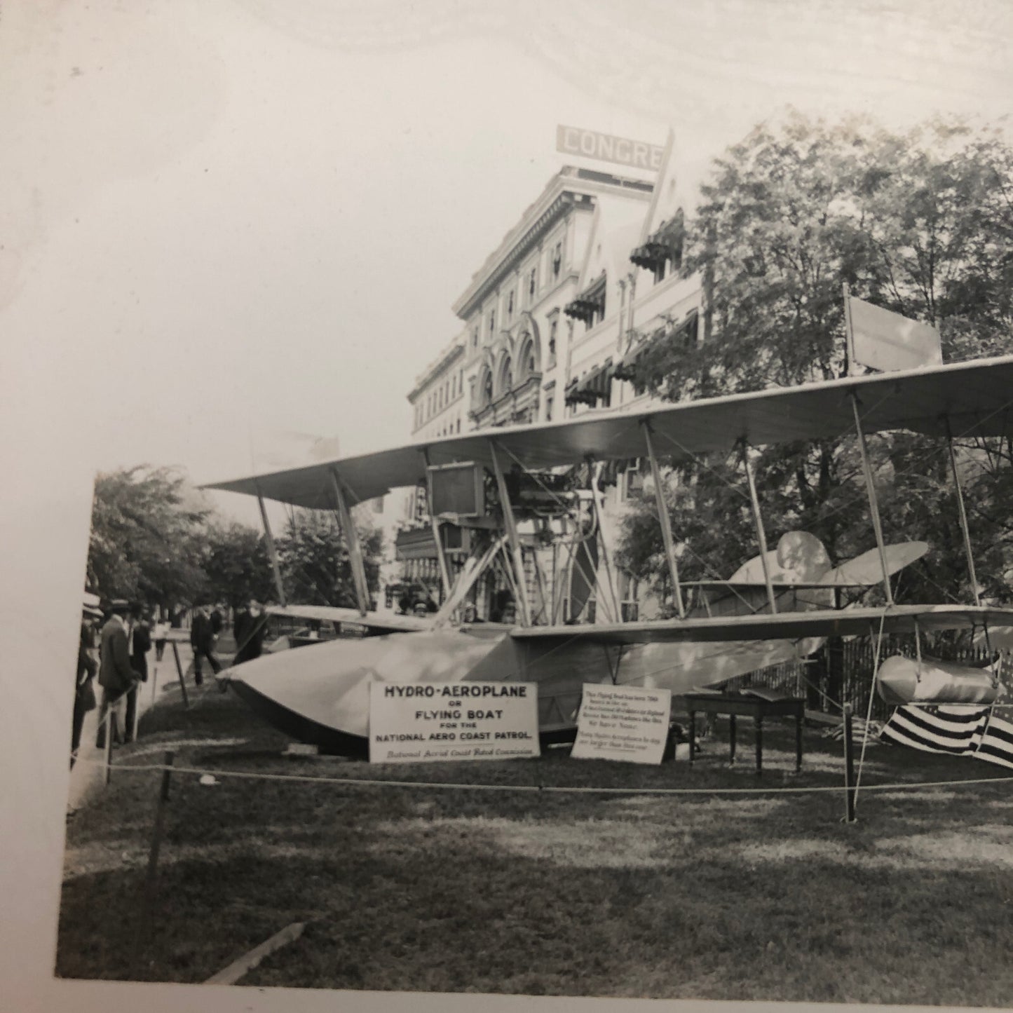 Antique Glass Plate Lantern Slide Men Flying Boat Airplane Aircraft Aviator