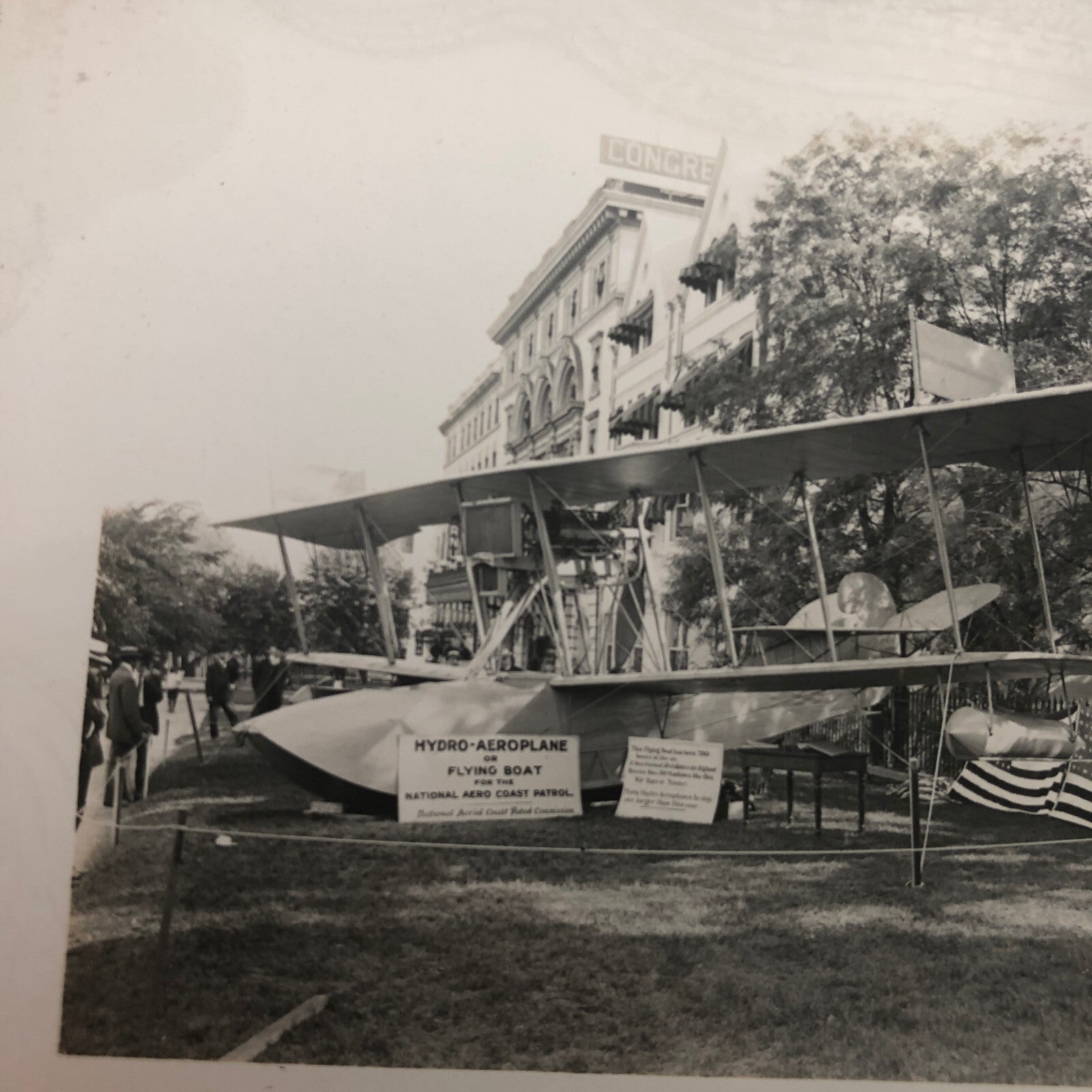 Antique Glass Plate Lantern Slide Men Flying Boat Airplane Aircraft Aviator