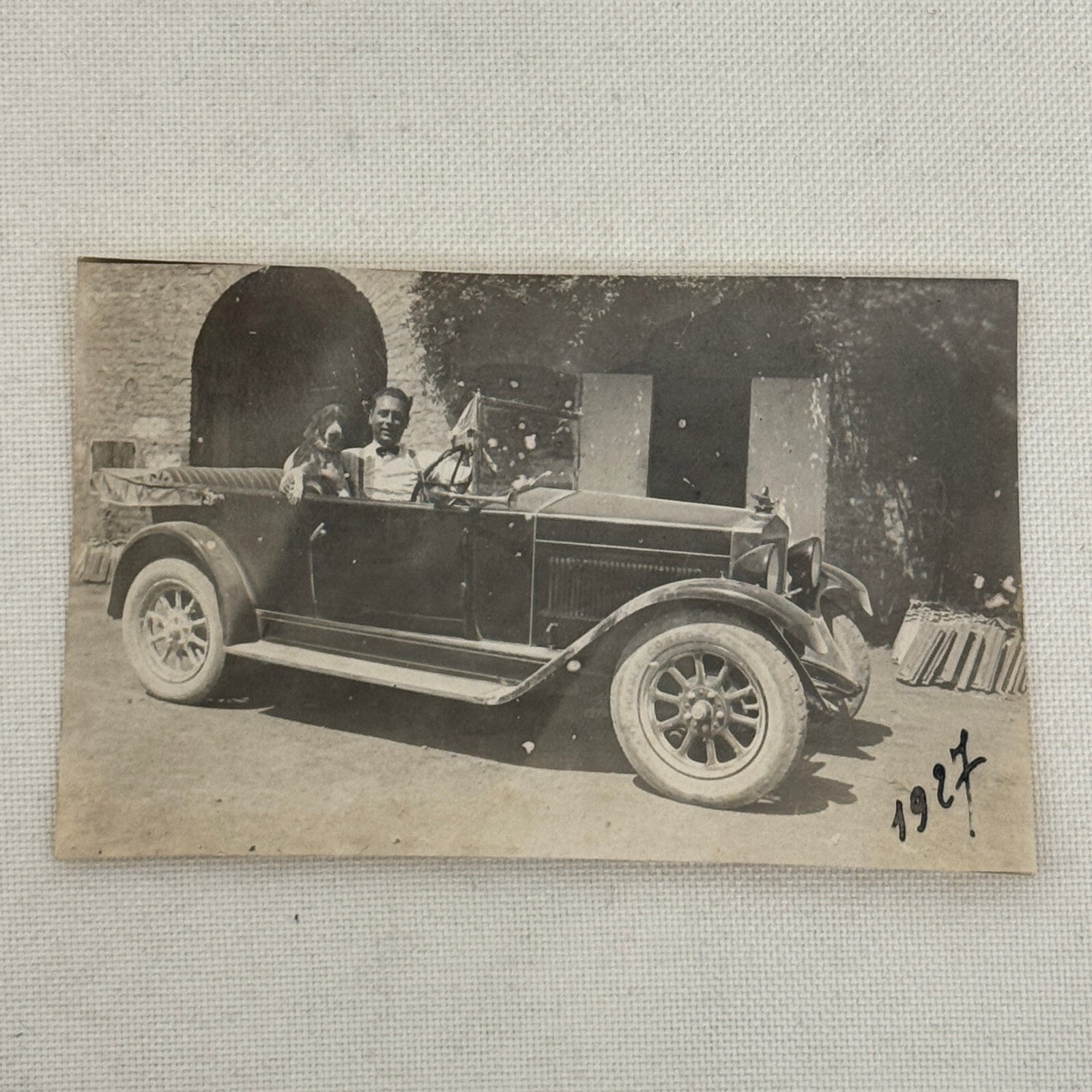 Vintage Photo Photograph Print Antique Car Man Dog 1927