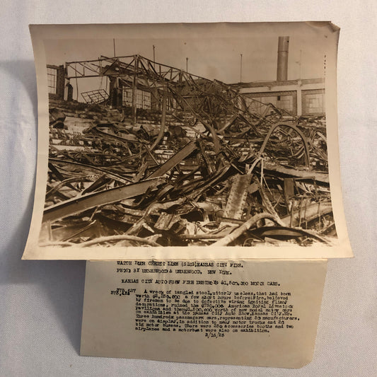 Press Photo Photograph Kansas City Auto Show Fire 1925 Underwood & Underwood Car