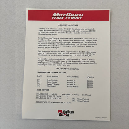 1997 CART Marlboro Team Penske Racing Press Kit Paul Tracy Al Unser Jr