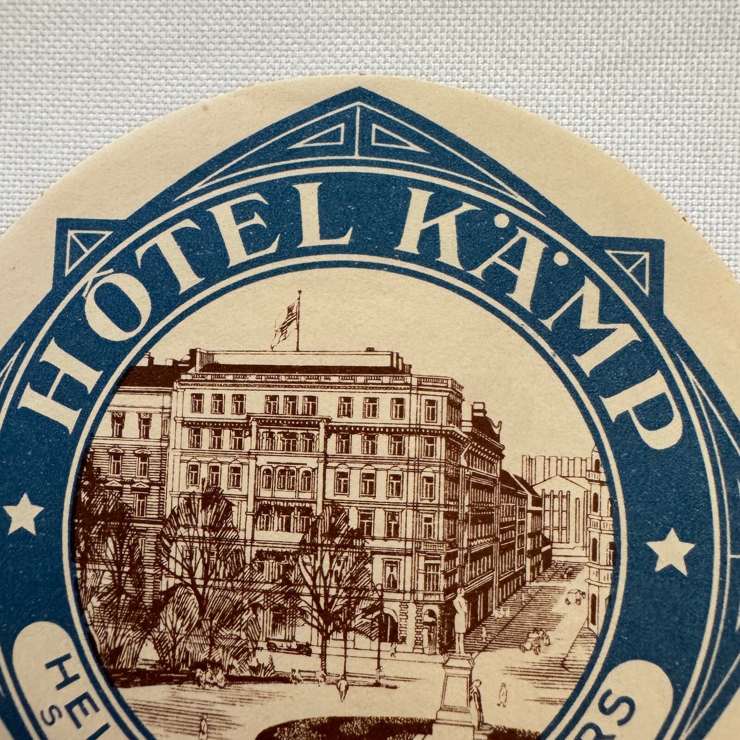 Vintage Travel Luggage Label Hotel Kamp Helsinki Finland Finnish