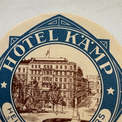 Vintage Travel Luggage Label Hotel Kamp Helsinki Finland Finnish