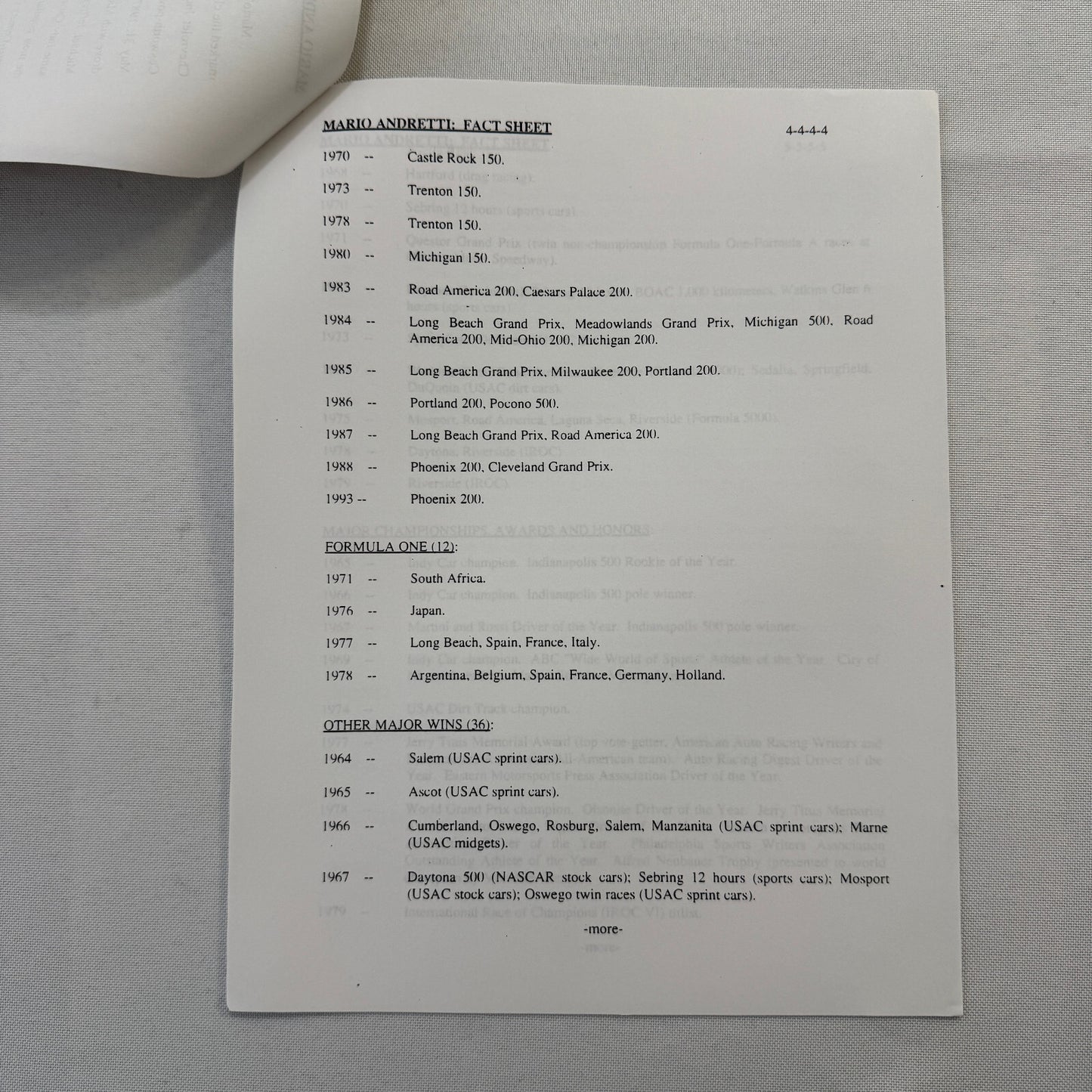 Mario Andretti 1993 PPG Indy Press Release Lot 2x KMart Texaco Havoline Racing