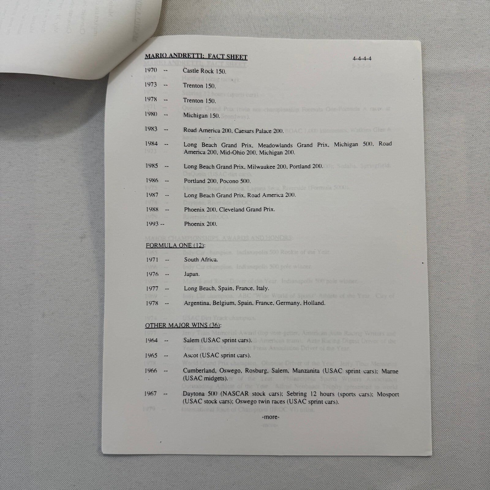 Mario Andretti 1993 PPG Indy Press Release Lot 2x KMart Texaco Havoline Racing