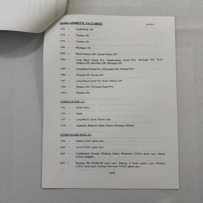 Mario Andretti 1993 PPG Indy Press Release Lot 2x KMart Texaco Havoline Racing