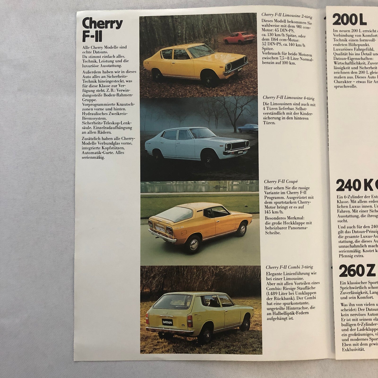 1977 Nissan Car Sales Brochure GERMAN TEXT 260Z 260 Z 200 Cherry 180 160 120 +