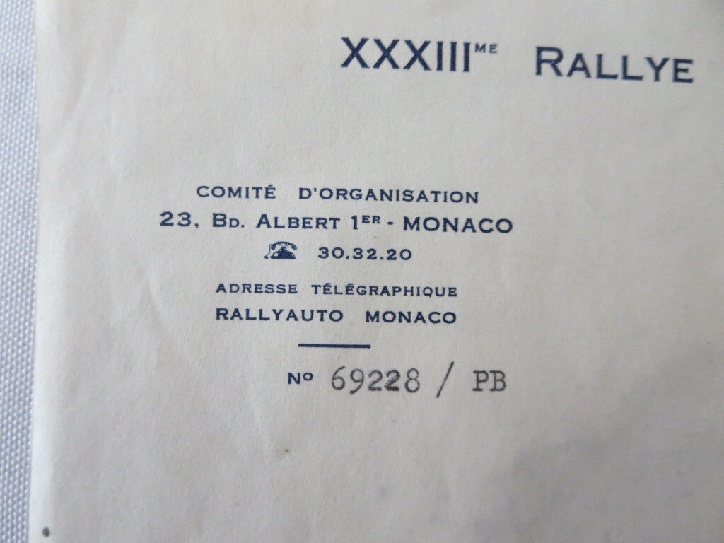 1964 Rallye Automobile Monte Carlo XXXIII Letter Letterhead Press Credentials 