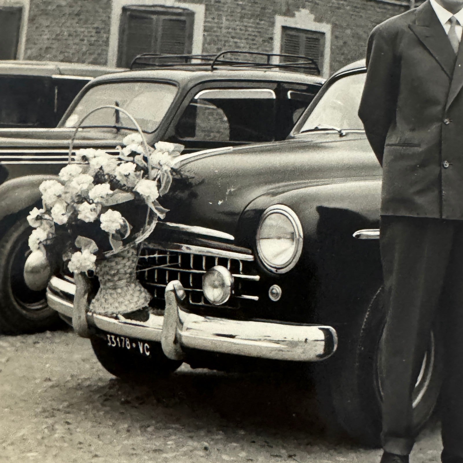 Vintage Wedding Photo Photograph Print European Automobile Car Couple Man Woman