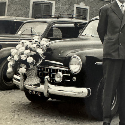 Vintage Wedding Photo Photograph Print European Automobile Car Couple Man Woman