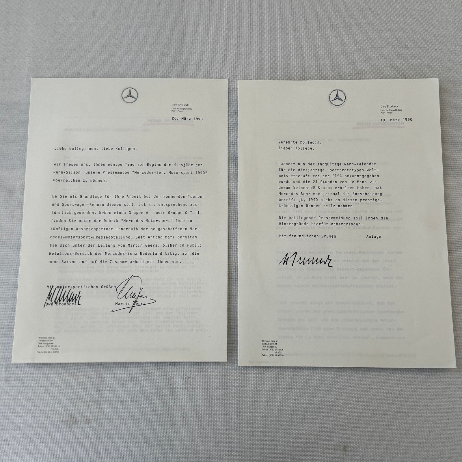 1990 Mercedes Benz Racing Motorsport Factory Press Kit 190E C9 C11 Cars GERMAN