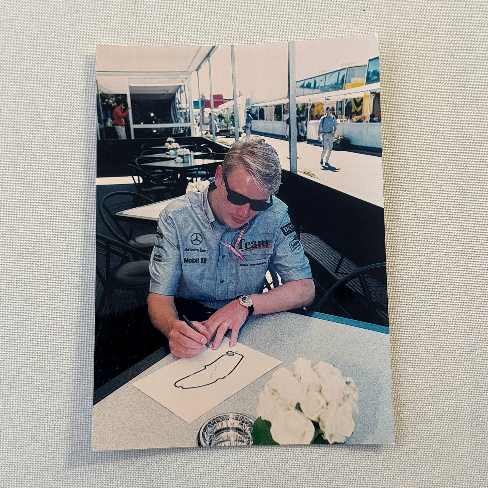 Mika Hakkinen Mercedes McLaren Racing Driver Photo Photograph Lot 2x Mobil Oil