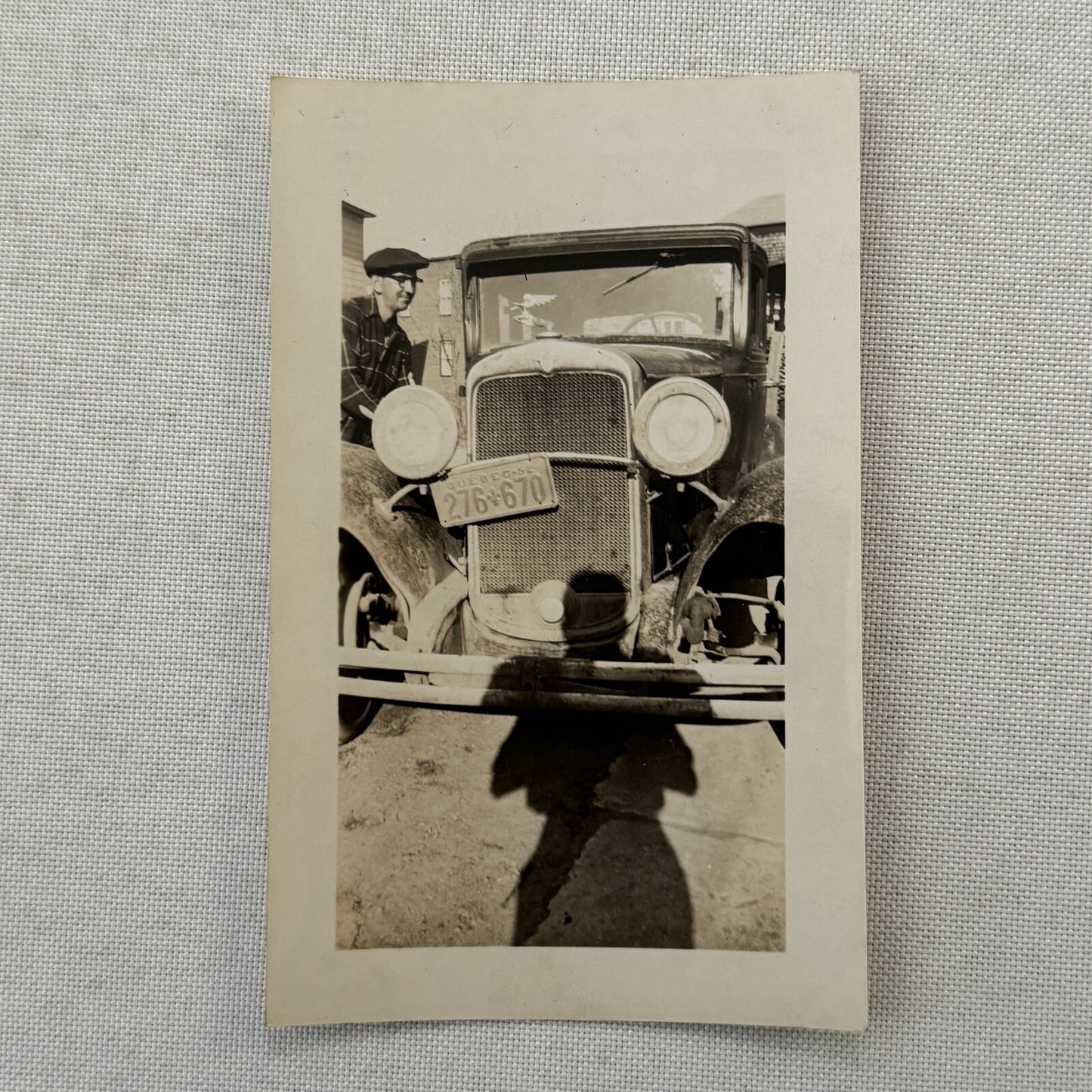 Vintage Car with Quebec Canada License Plate Man Photo Photograph Snapshot
