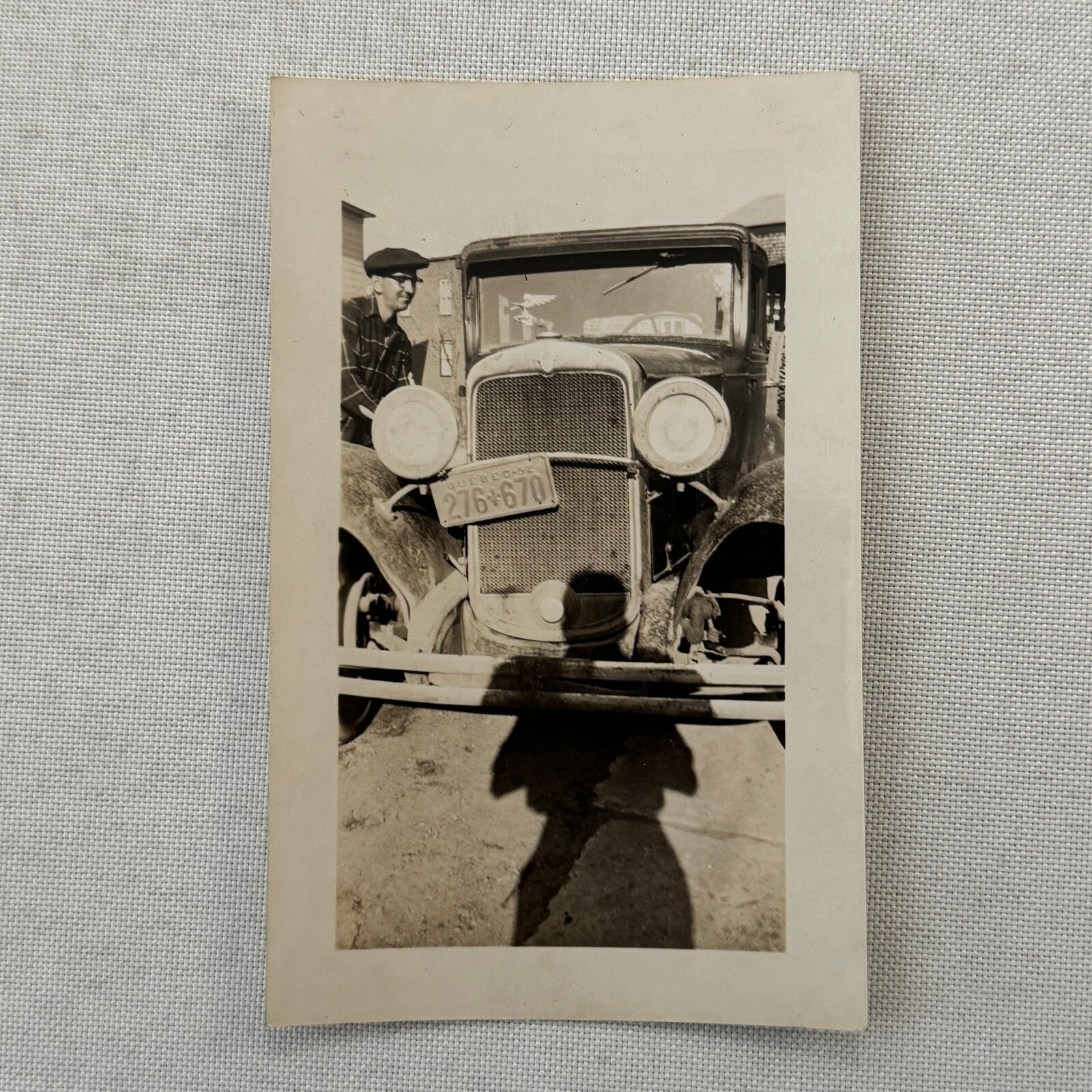 Vintage Car with Quebec Canada License Plate Man Photo Photograph Snapshot