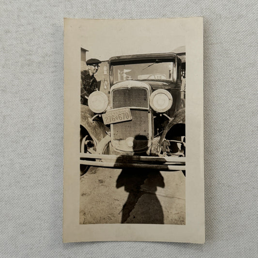 Vintage Car with Quebec Canada License Plate Man Photo Photograph Snapshot