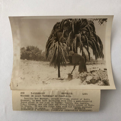 Press Photo Photograph Film Star Actress Lucille Lee Stewart Shovelling Snow