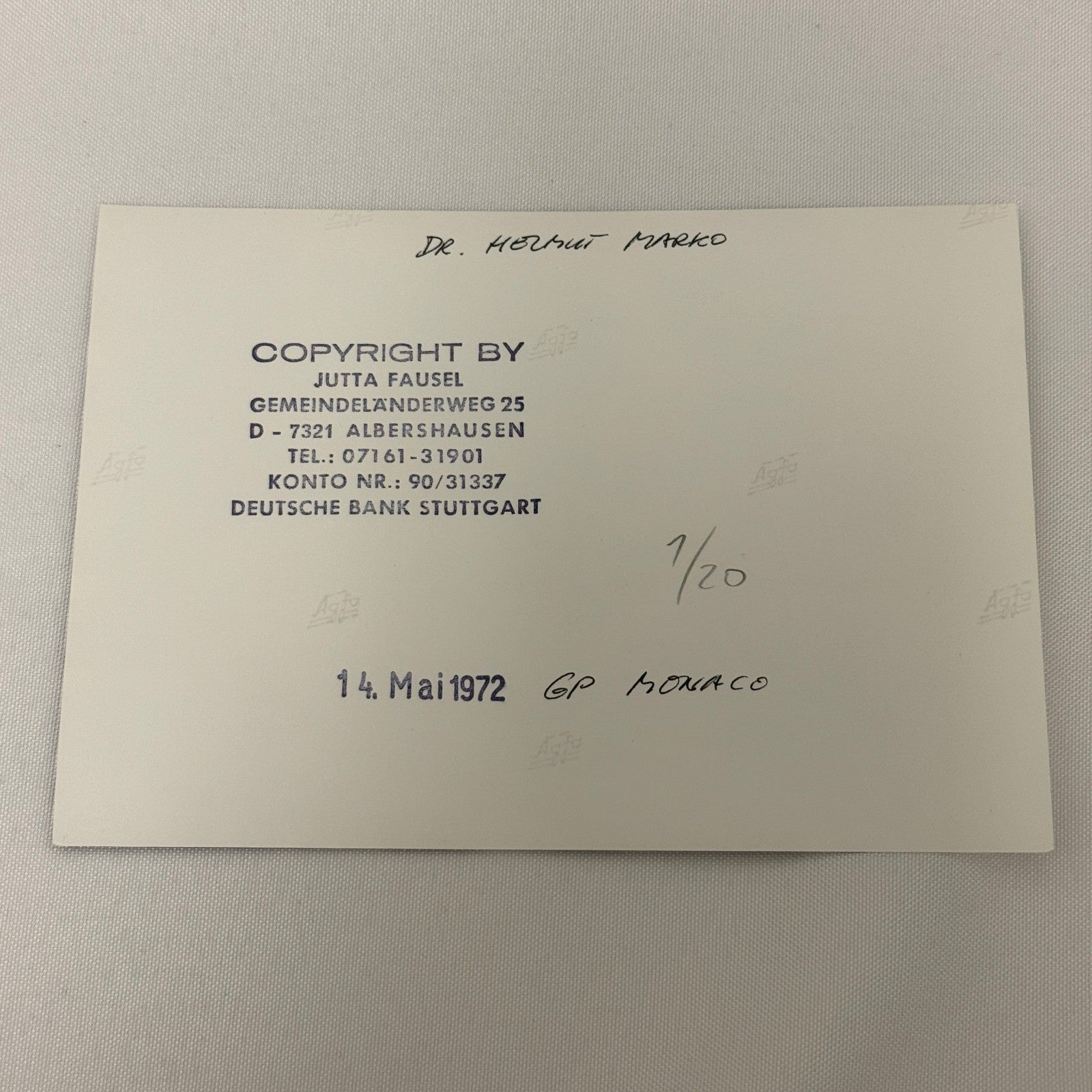 Vintage Racing Photo 1972 Monaco Grand Prix Dr Helmut Marko Photograph