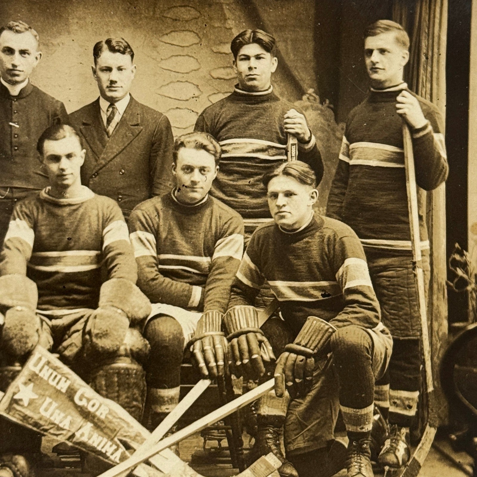 1928 Antique Hockey RPPC Real Photo Postcard Post Card Team Vintage Sports