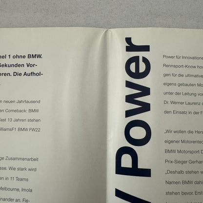 Williams BMW F1 Formula One Racing Poster Brochure German Text Compaq