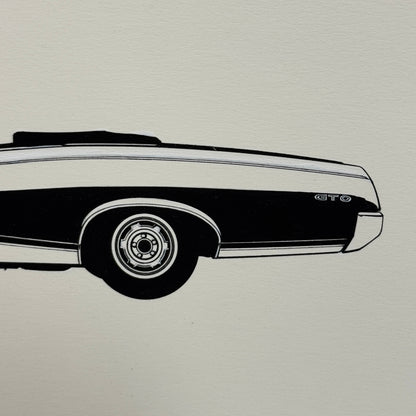 1967 Pontiac GTO Convertible Car Automobile Illustration Art Drawing Hand Drawn