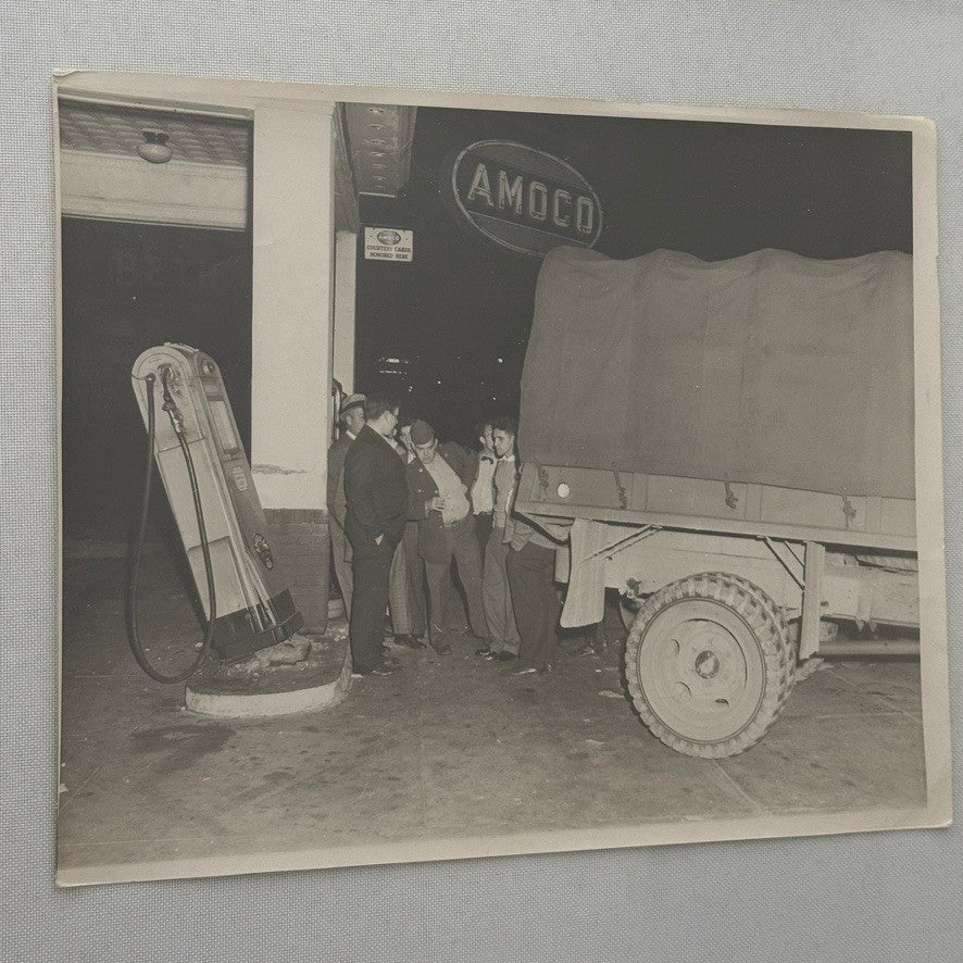 Vintage Photograph Amoco Gas Pump Truck Crash Wreck Photo