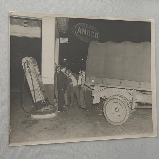 Vintage Photograph Amoco Gas Pump Truck Crash Wreck Photo