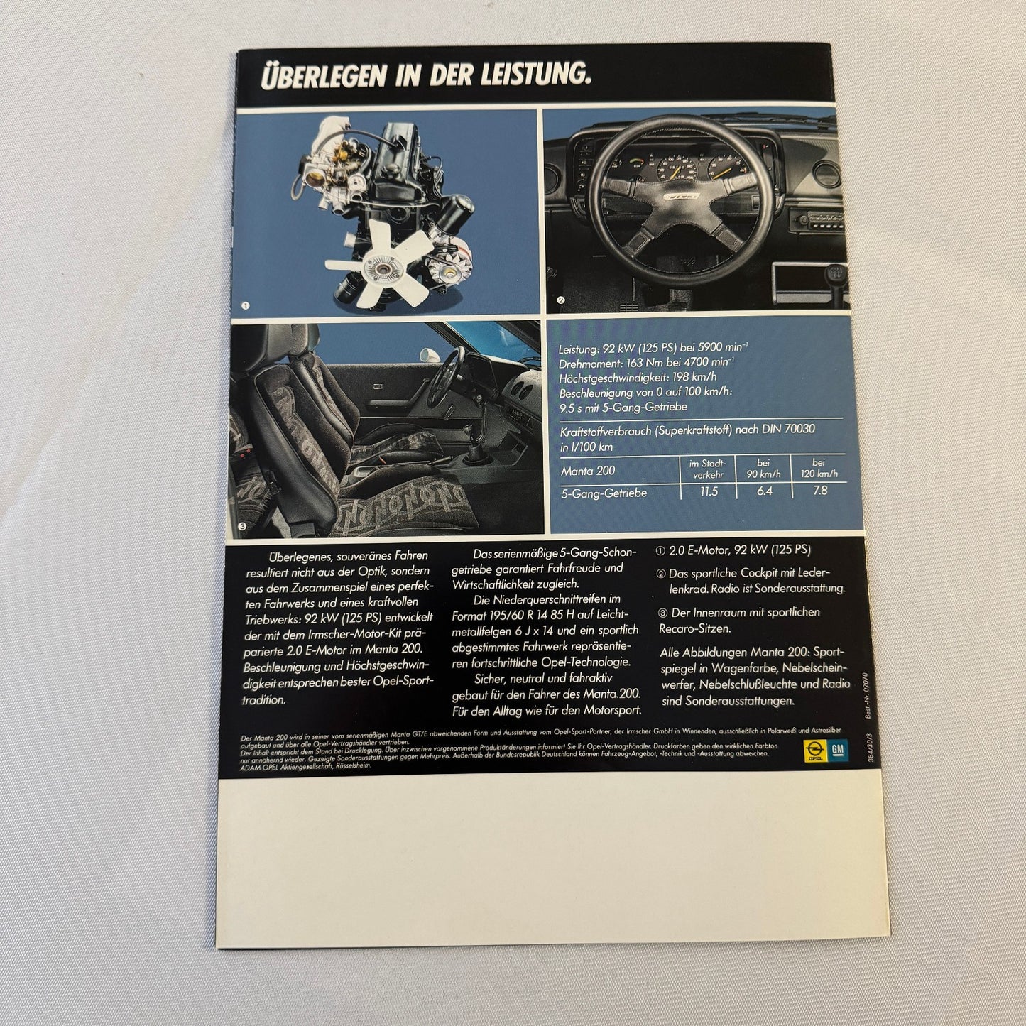 Opel Manta 200 Car Sales Brochure Catalog GERMAN