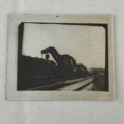 Antique Glass Plate Lantern Slide Photo Train with Crane