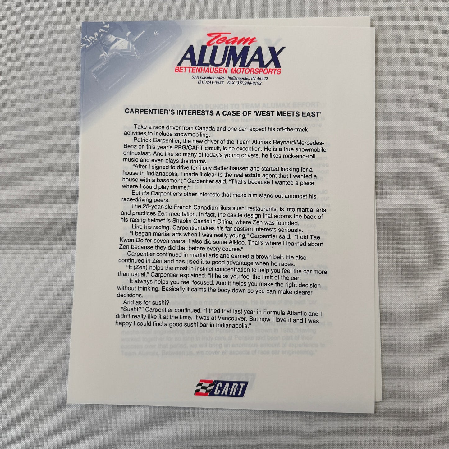 Bettenhausen Alumax Racing Press Kit Brochure 1997 CART Patrick Carpentier