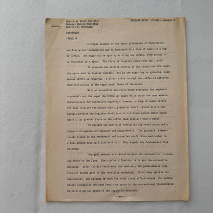 1951 Chevrolet Car General Motors Factory Press Release Document Letter Lot of 2