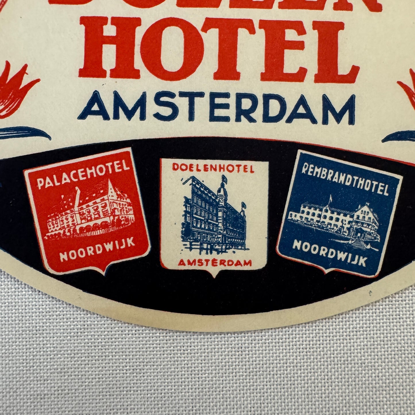 Vintage Hotel Travel Luggage Label Doelen Hotel Amsterdam Holland Dutch