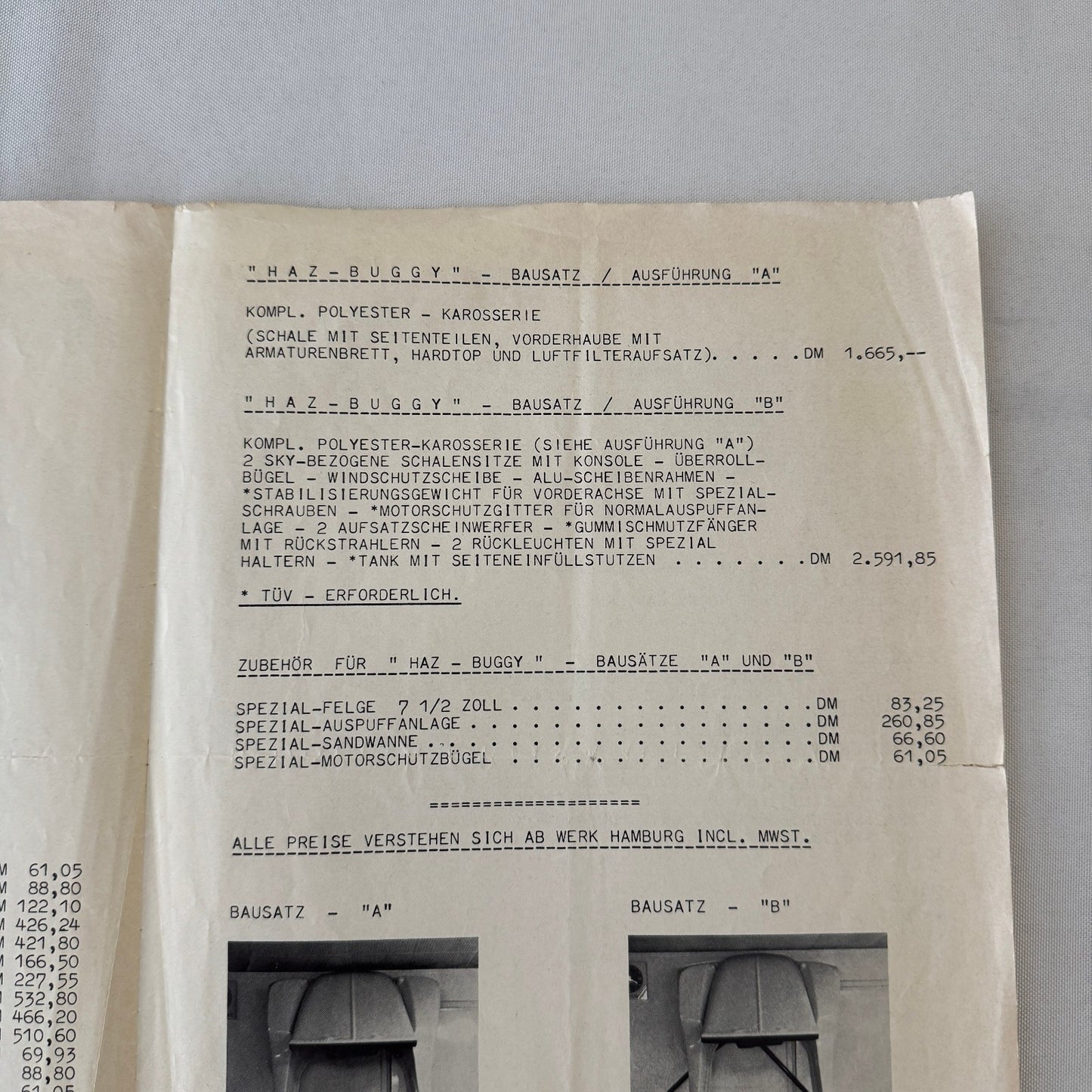 Haz Buggy Dune Buggy Vintage Brochure Flyer Advertisement Ephemera Car GERMAN