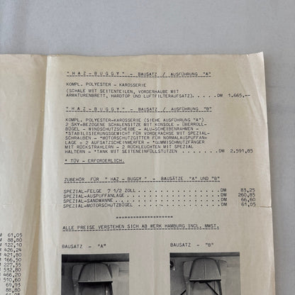 Haz Buggy Dune Buggy Vintage Brochure Flyer Advertisement Ephemera Car GERMAN
