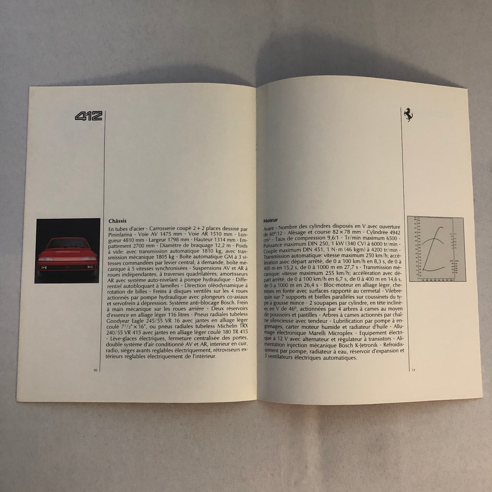 Ferrari Sales Brochure GTB GTS Turbo 328 Mondial 412 Testarossa F40 FRENCH TEXT