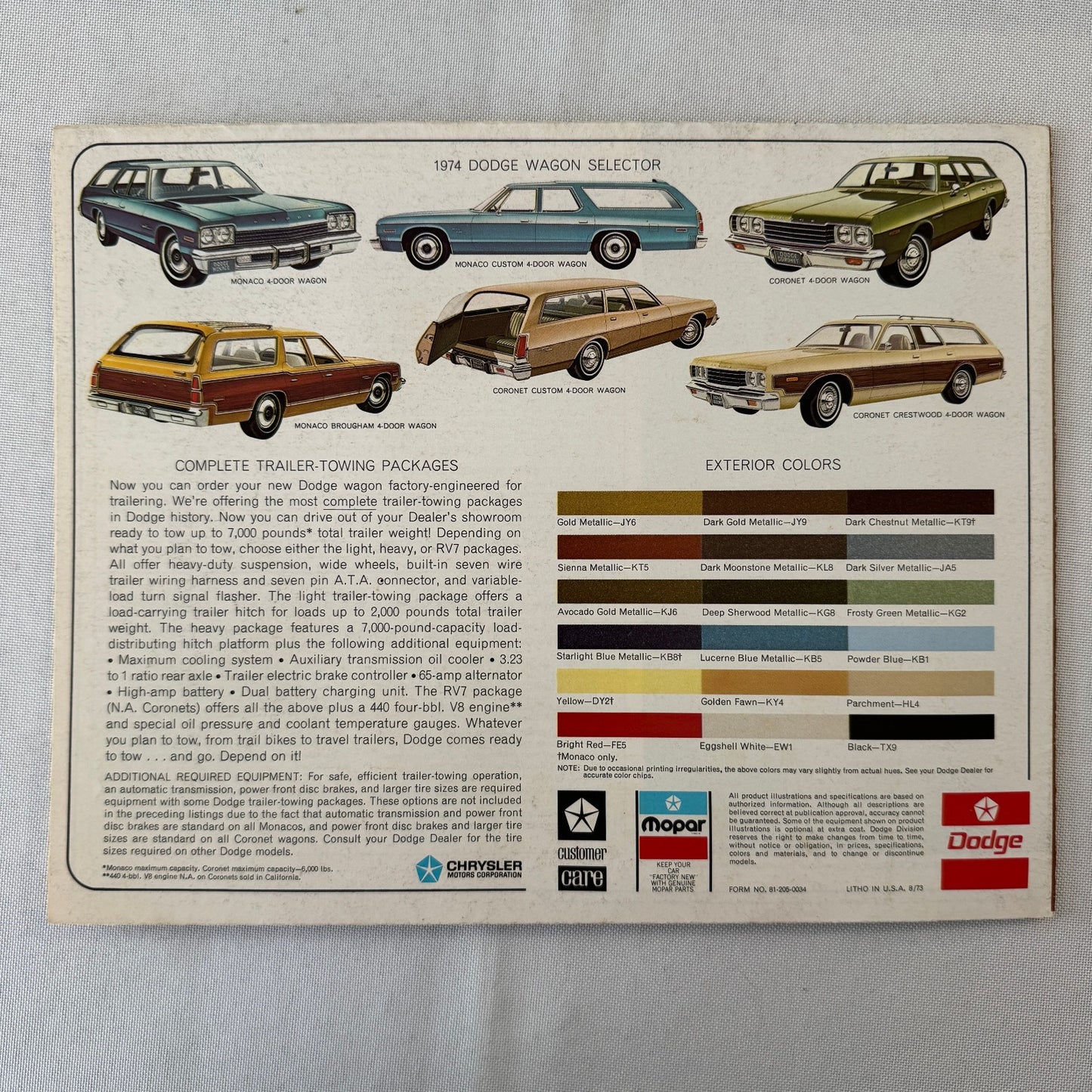 1974 Dodge Station Wagon Sales Brochure Monaco Coronet Custom Crestwood Brougham
