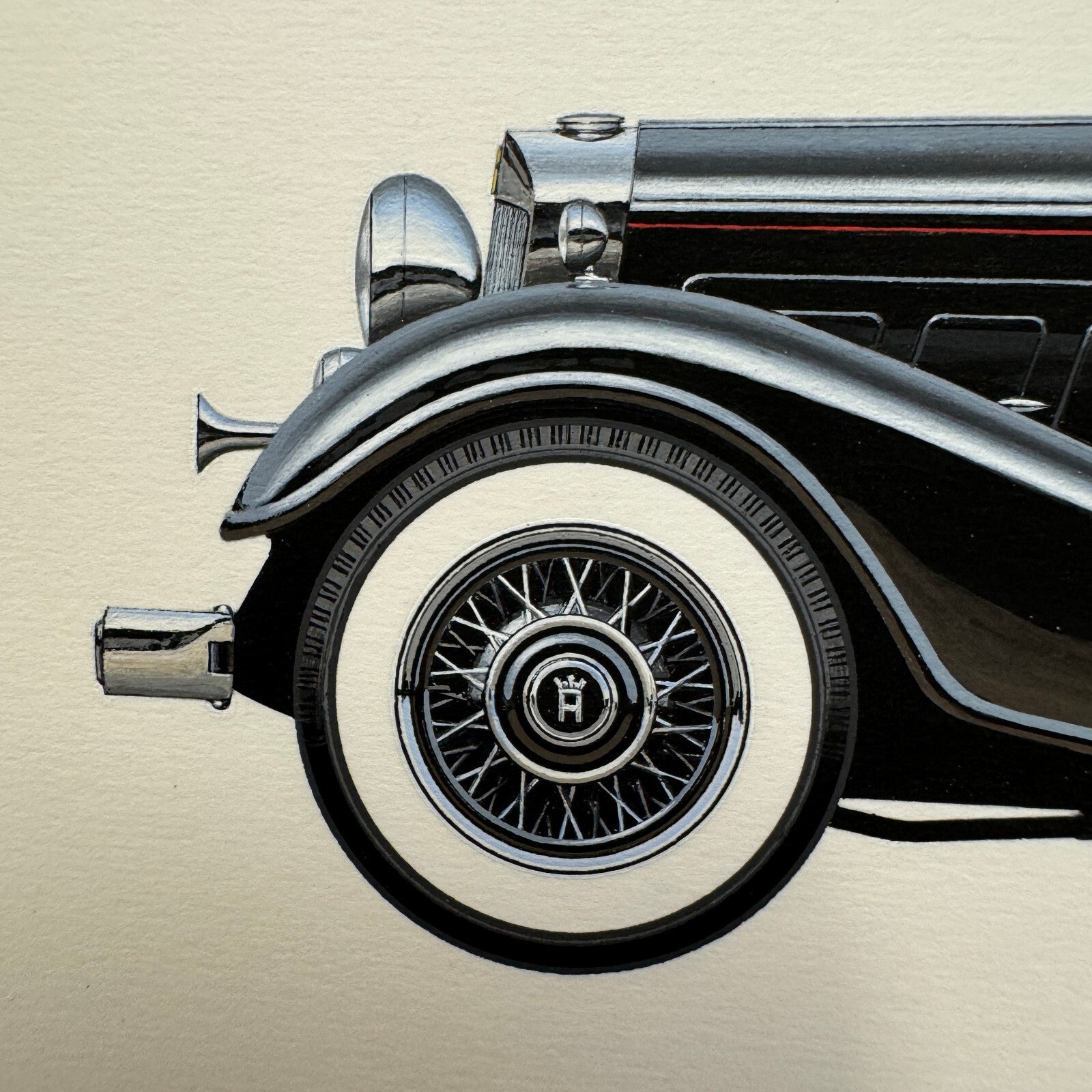 1932 Horch 12 Type 670 Sport Cabriolet Automobile Illustration Art Drawing