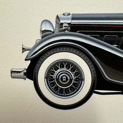 1932 Horch 12 Type 670 Sport Cabriolet Automobile Illustration Art Drawing