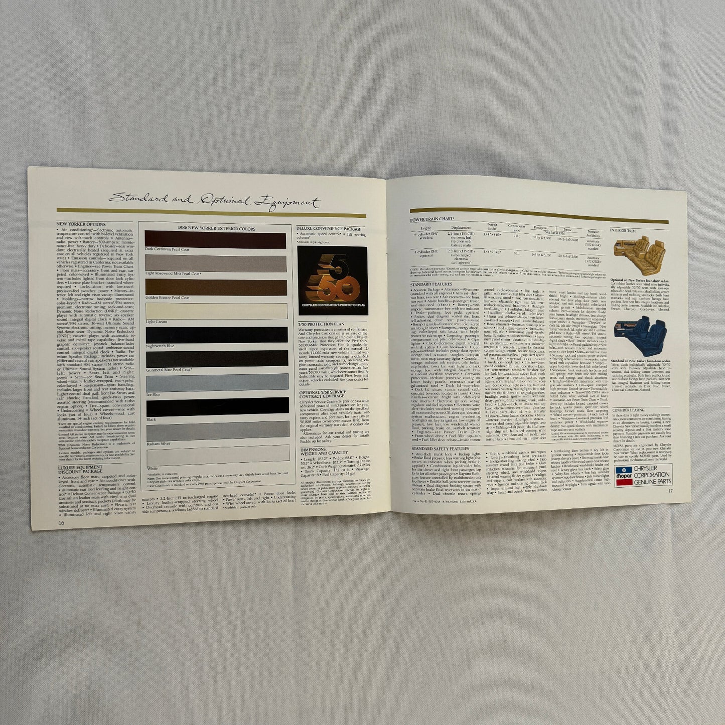 1986 Chrysler New Yorker Car Sales Brochure Catalog Advertising