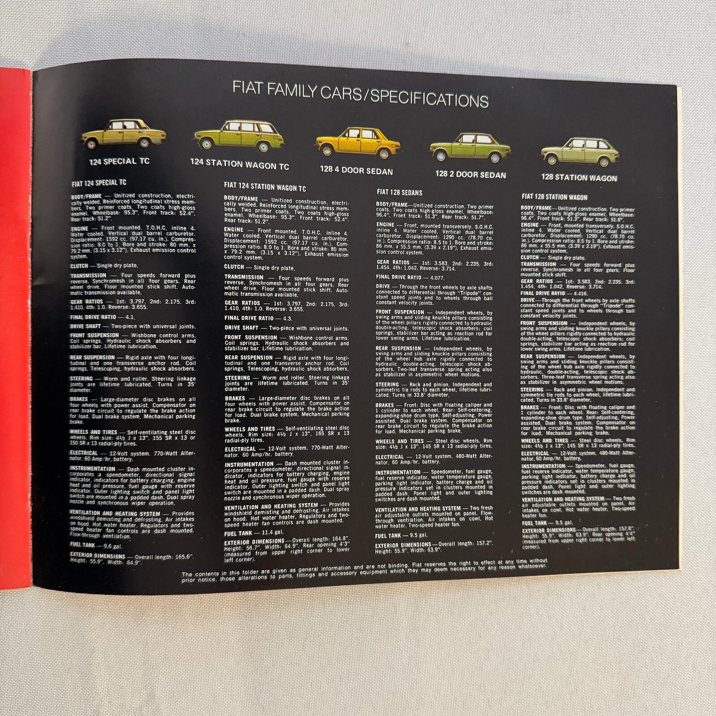 1974 Fiat Sports Car Sales Brochure Catalog 124 Sport Spider X1/9 X19 Sport L