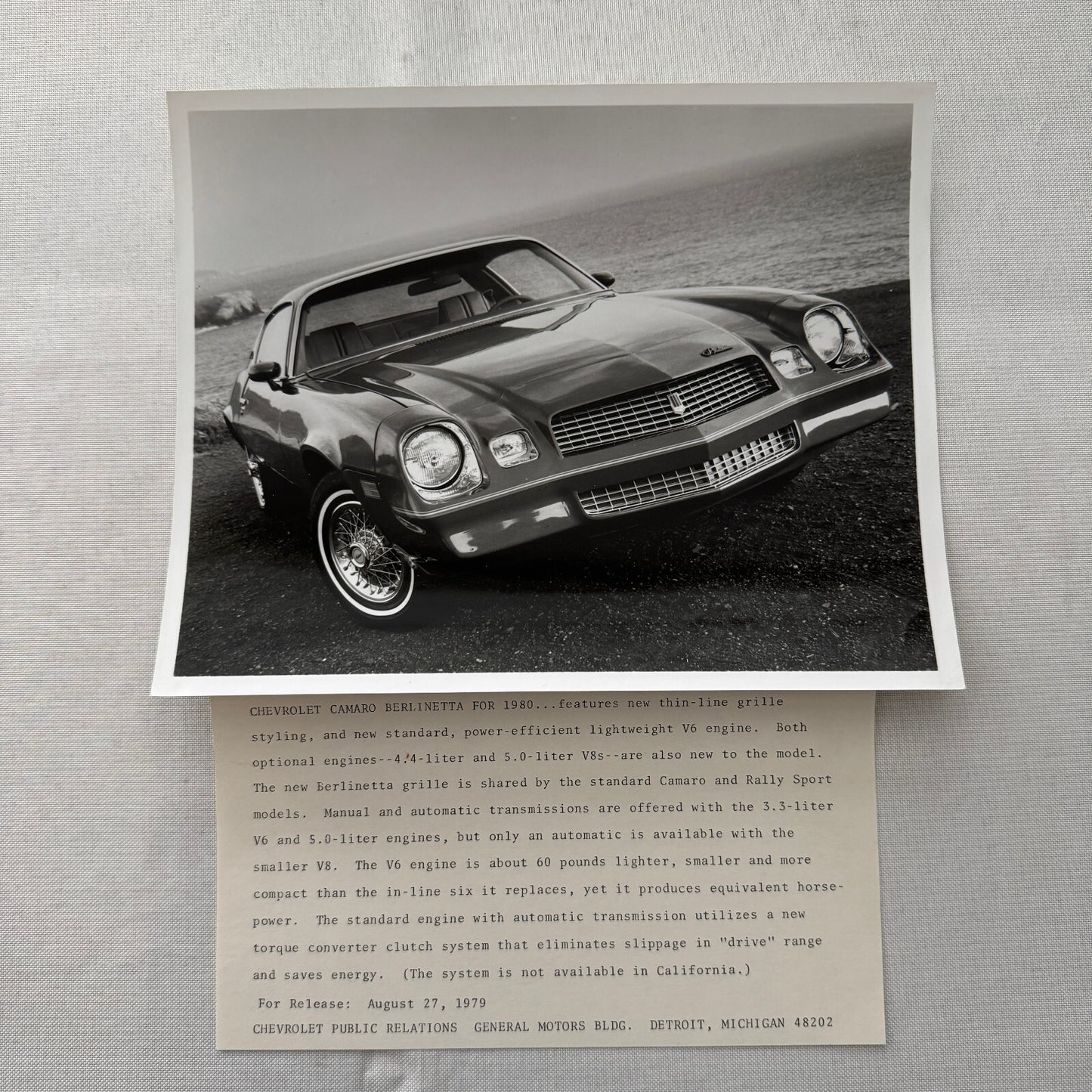1980 Chevrolet Camaro Berlinetta Factory Press Publicity Photo Photograph Chevy