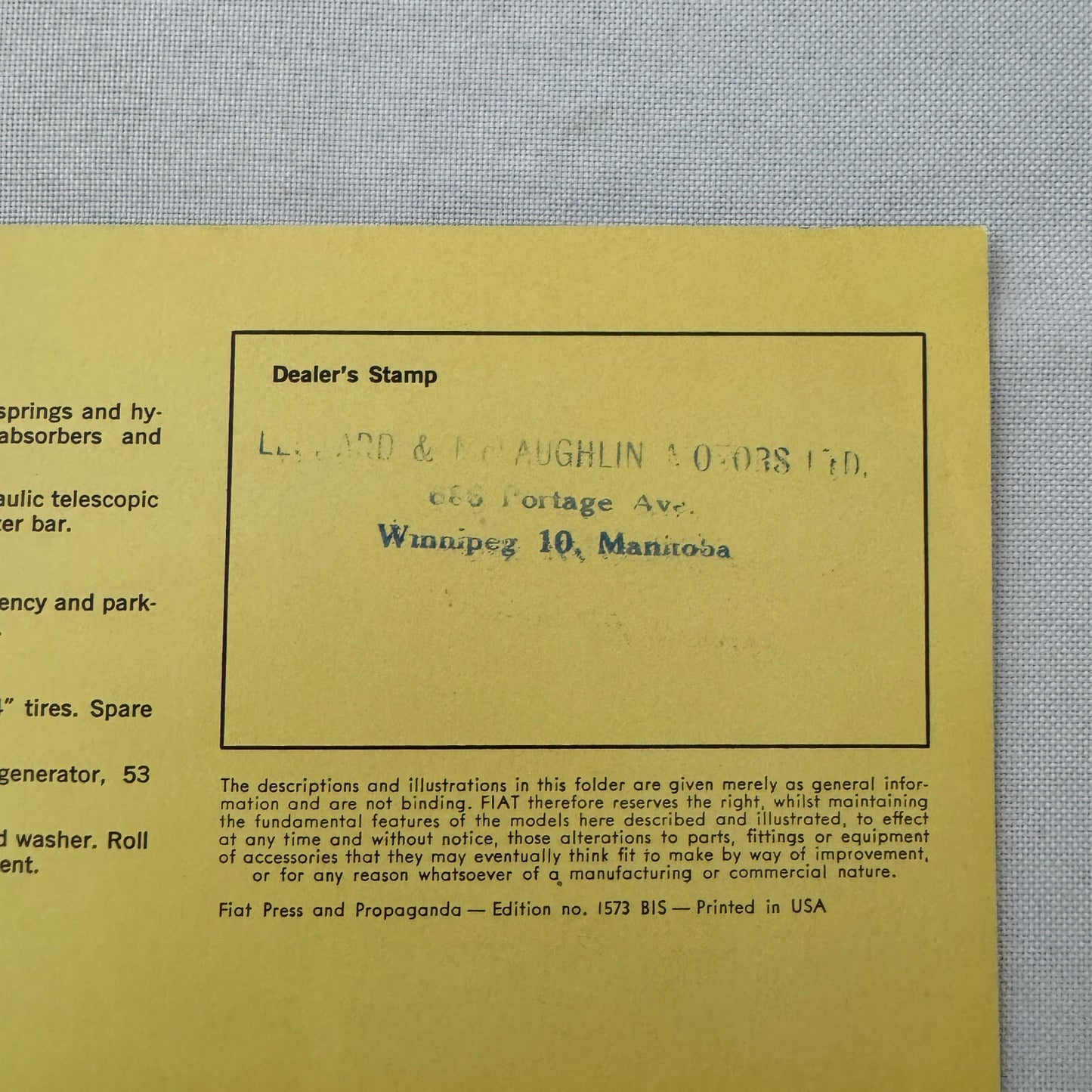 Fiat 1200 Spider Roadster Car Sales Brochure Advertising Vintage