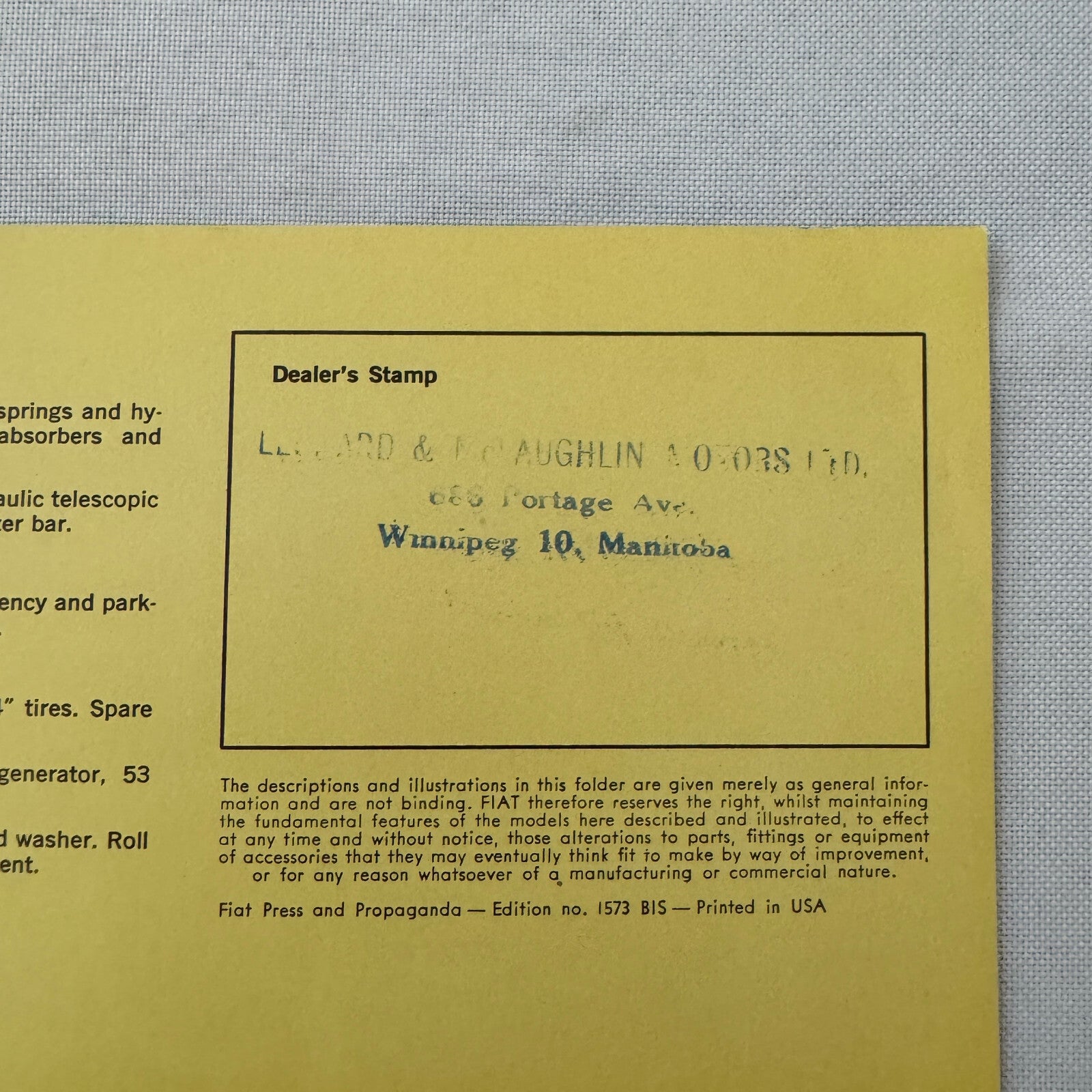 Fiat 1200 Spider Roadster Car Sales Brochure Advertising Vintage