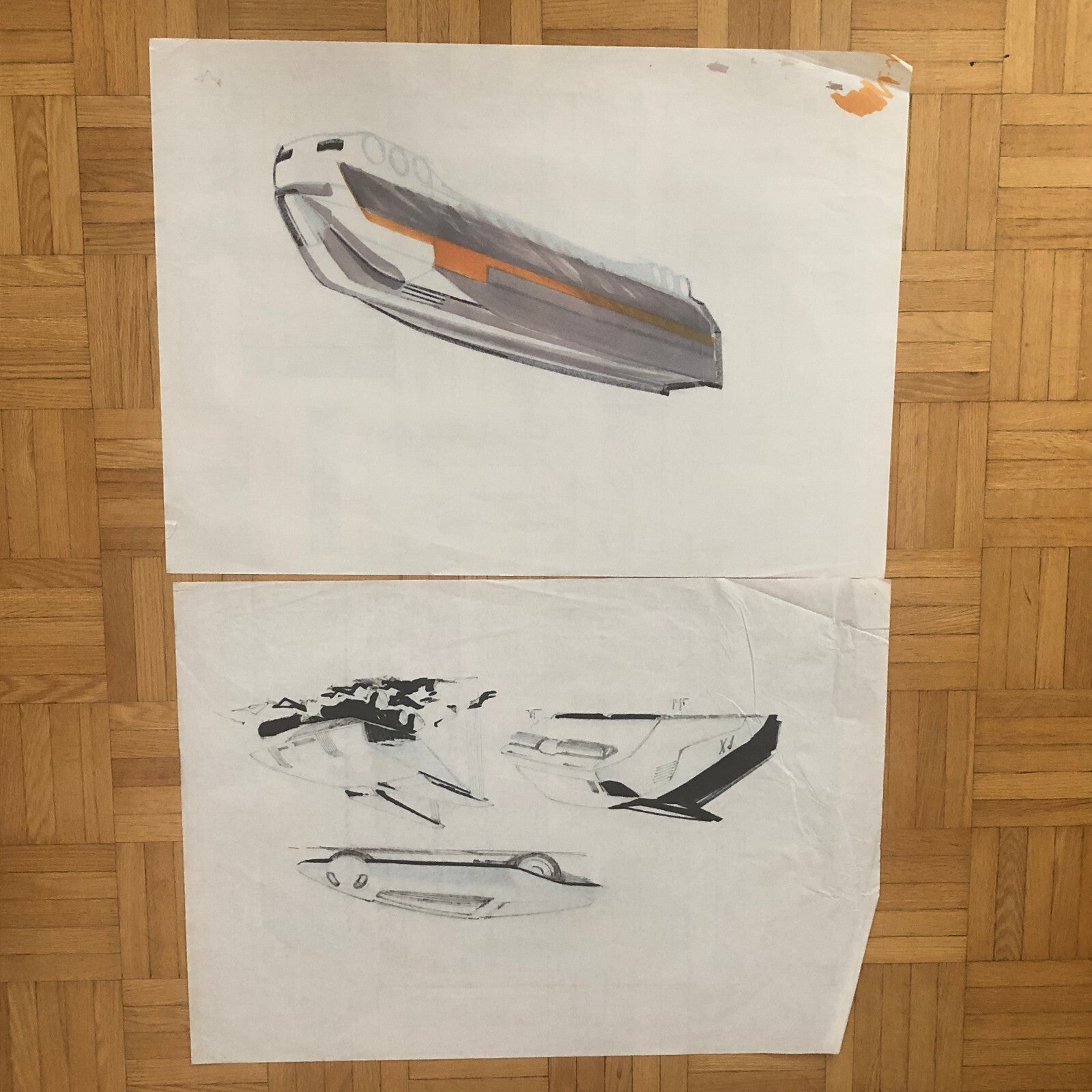 Vintage Design Illustration Sketch Art Lot of 2 Truck Car Construction