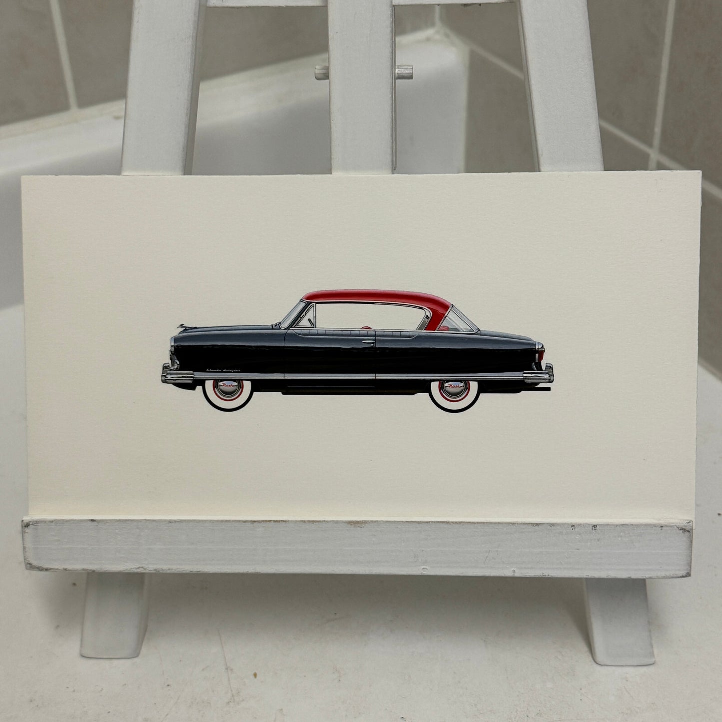 1953 Nash Ambassador Club Coupe Car Illustration Art Drawing Vintage Miniature