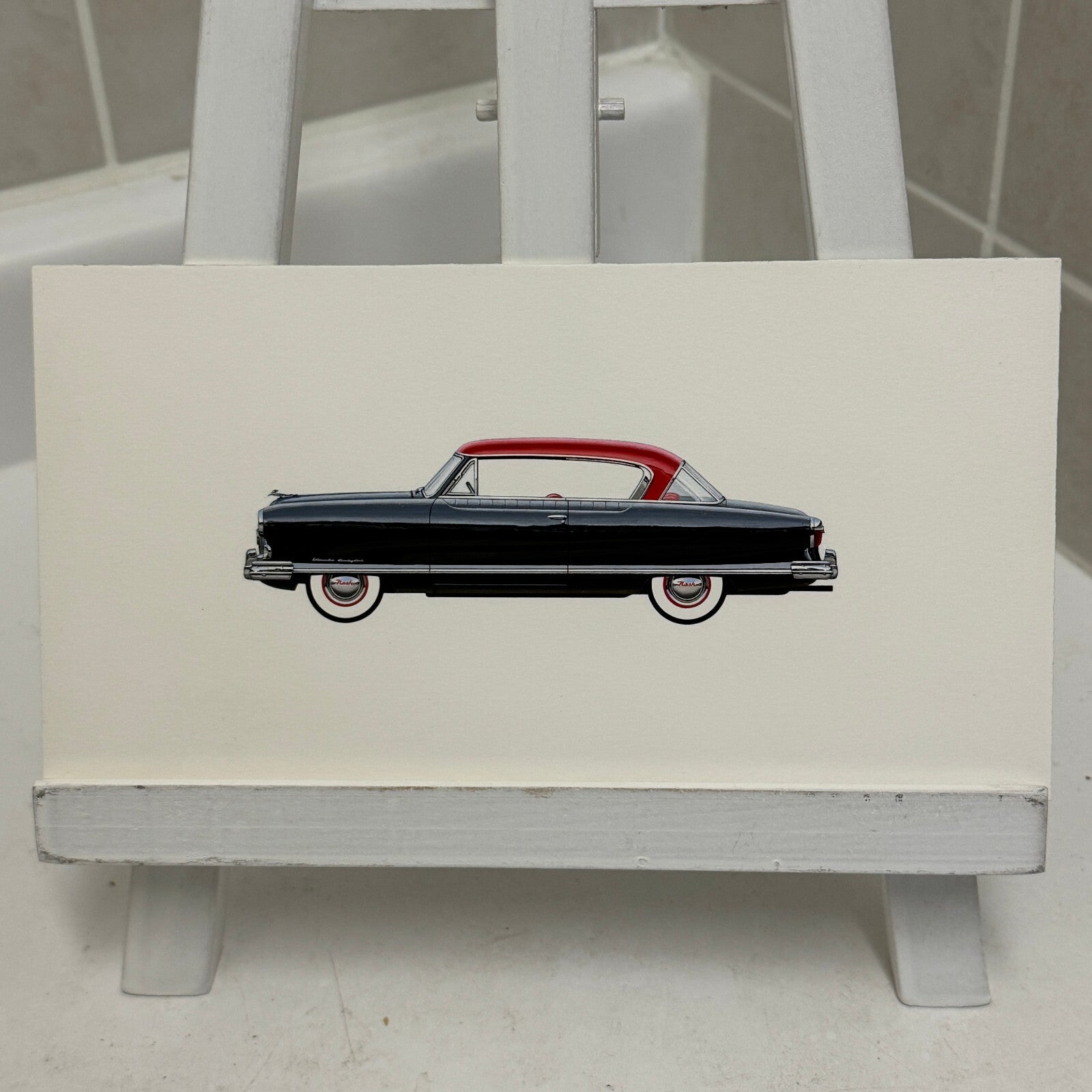 1953 Nash Ambassador Club Coupe Car Illustration Art Drawing Vintage Miniature