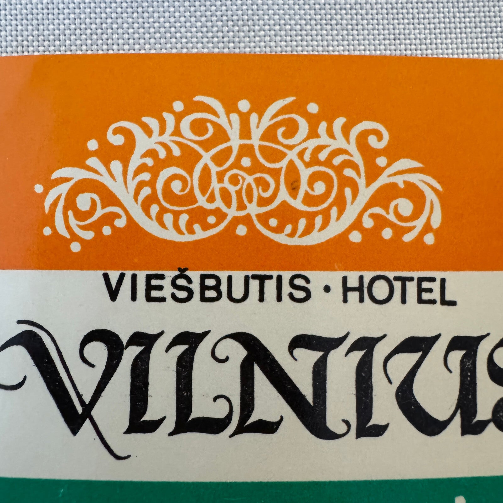 Vintage Hotel Travel Luggage Label Vilnius Lithuania Viesbutis Hotel