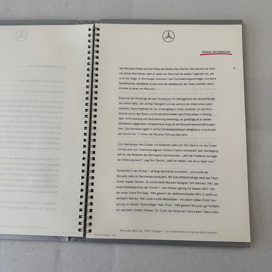 1997 Mercedes Marlboro F1 Formula One Racing Press KIt Mika Hakkinen Coulthard
