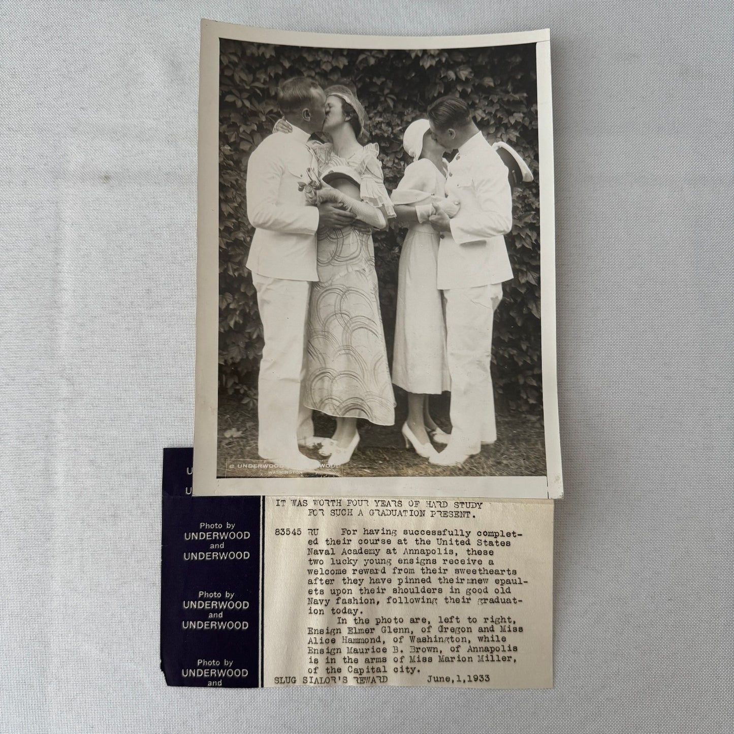 Military Cadets Kiss at Graduation Naval Academy Anapolis Press Photo 1933