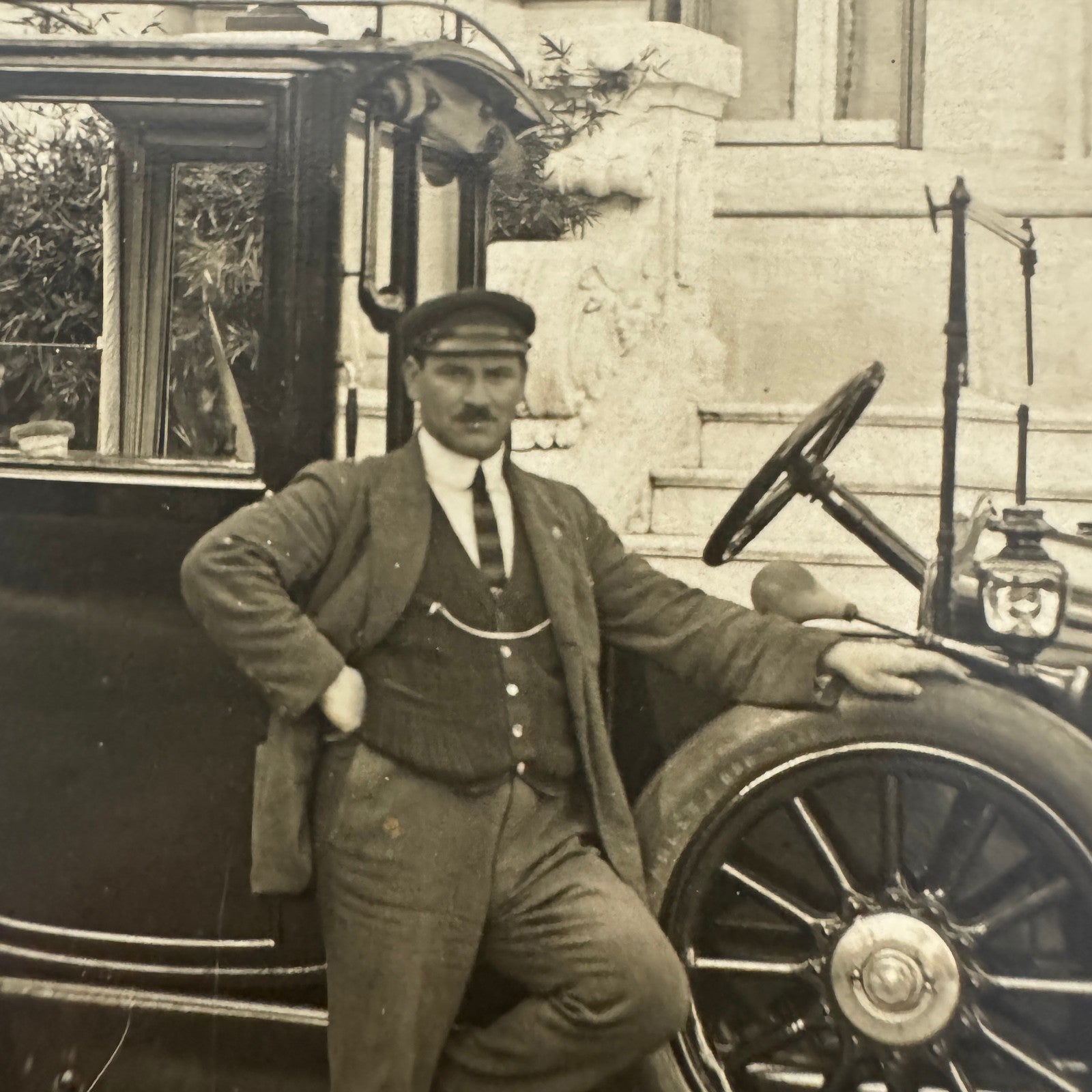 Vintage Real Photo Postcard Post Card RPPC Photograph Man with Car Automobile